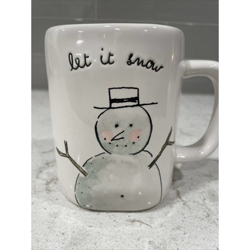 LET IT SNOW Script Print Snowman PINK inside 19oz Mug Christmas Rae Dunn Winter